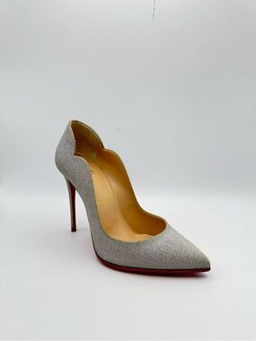 Christian Louboutin Hot Chick 100 Glitter Sunset Silver Red Bottom Heels 36
